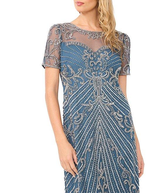 Pisarro Nights Petite Size Short Sleeve Beaded Gown Product Image