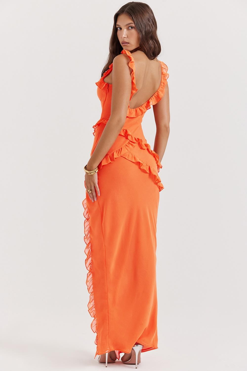 Pixie  flame orange ruffle maxi dress Product Image