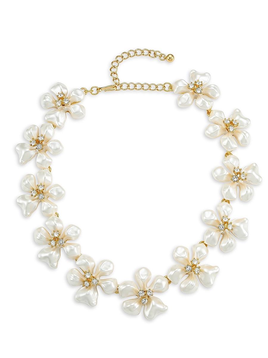 Womens Crystal & Faux-Pearl Flower Necklace Product Image