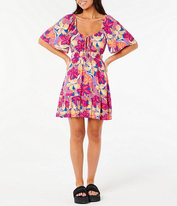 Rip Curl Es Vedra Short Sleeve Floral Mini Dress Product Image