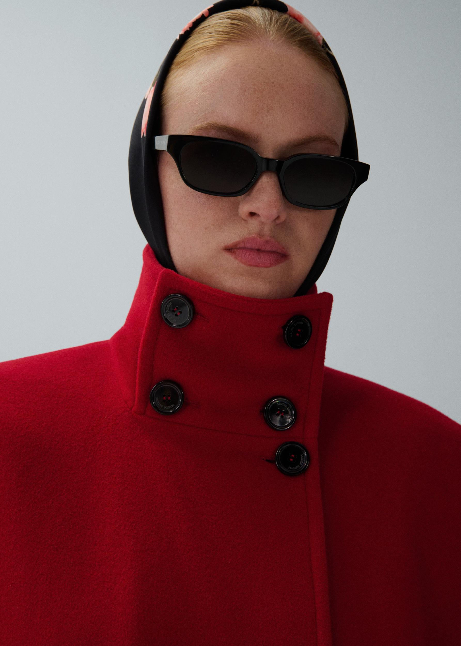 Oversized high collar wool coat in red Product Image