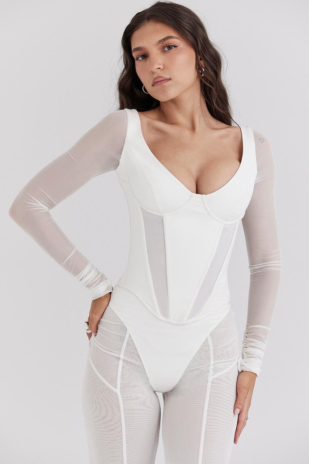 Araminta  white long sleeve mesh corset Product Image