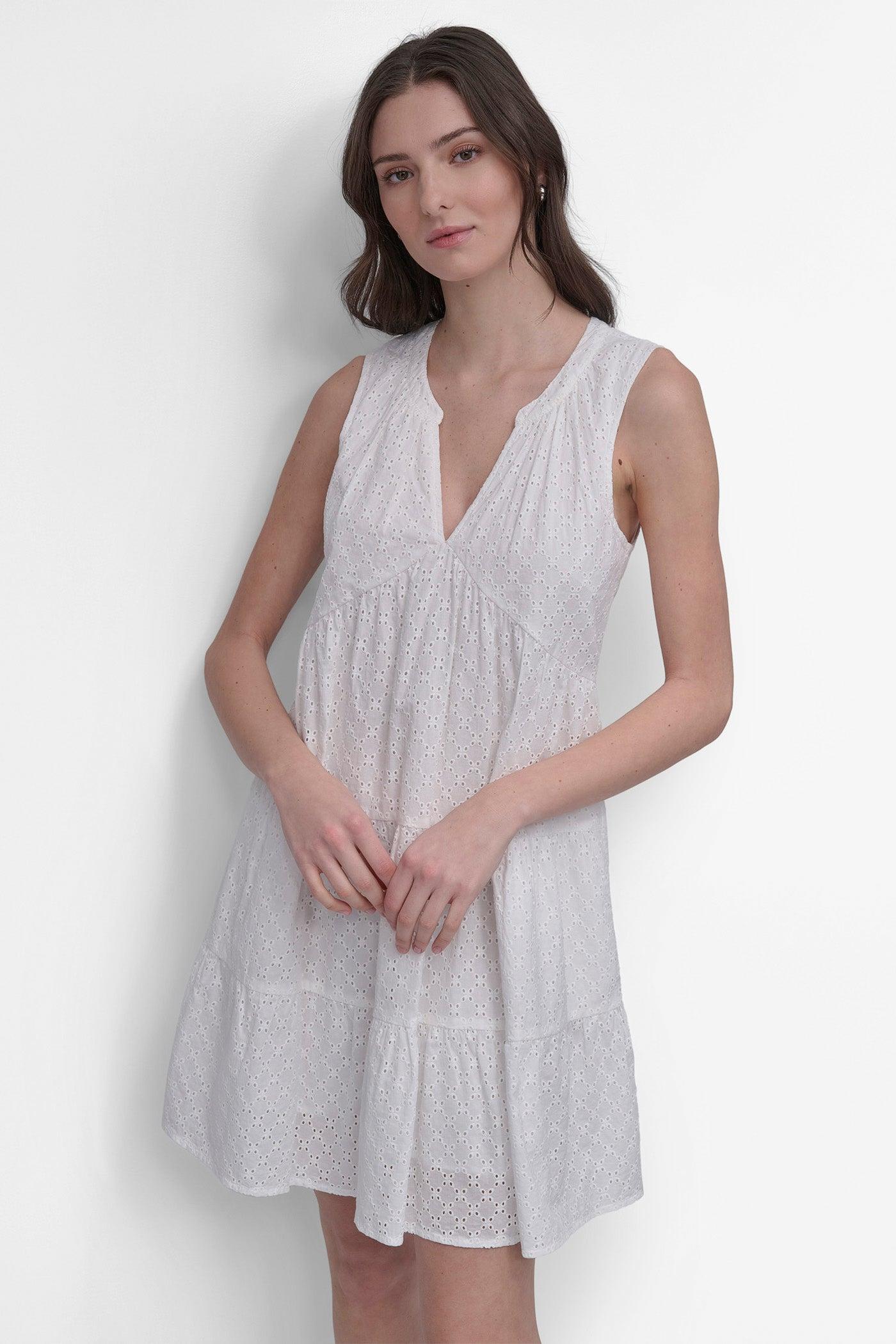 SLEEVELESS EYELET TIERED DRESS Product Image