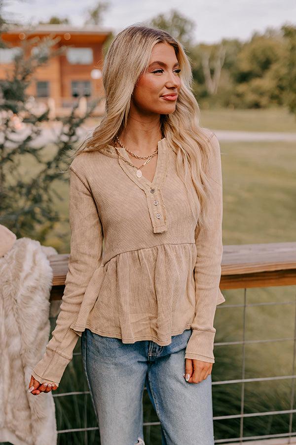 Harvest Cheer Vintage Wash Knit Top in Beige Product Image