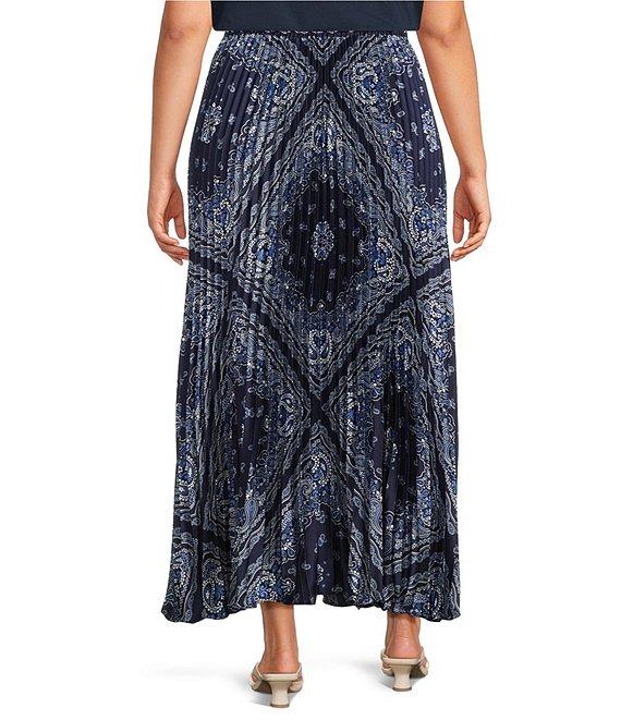 Skies Are Blue Plus Size Scarf Print Crew Neck Short Sleeve Mixed Media Top Product Image