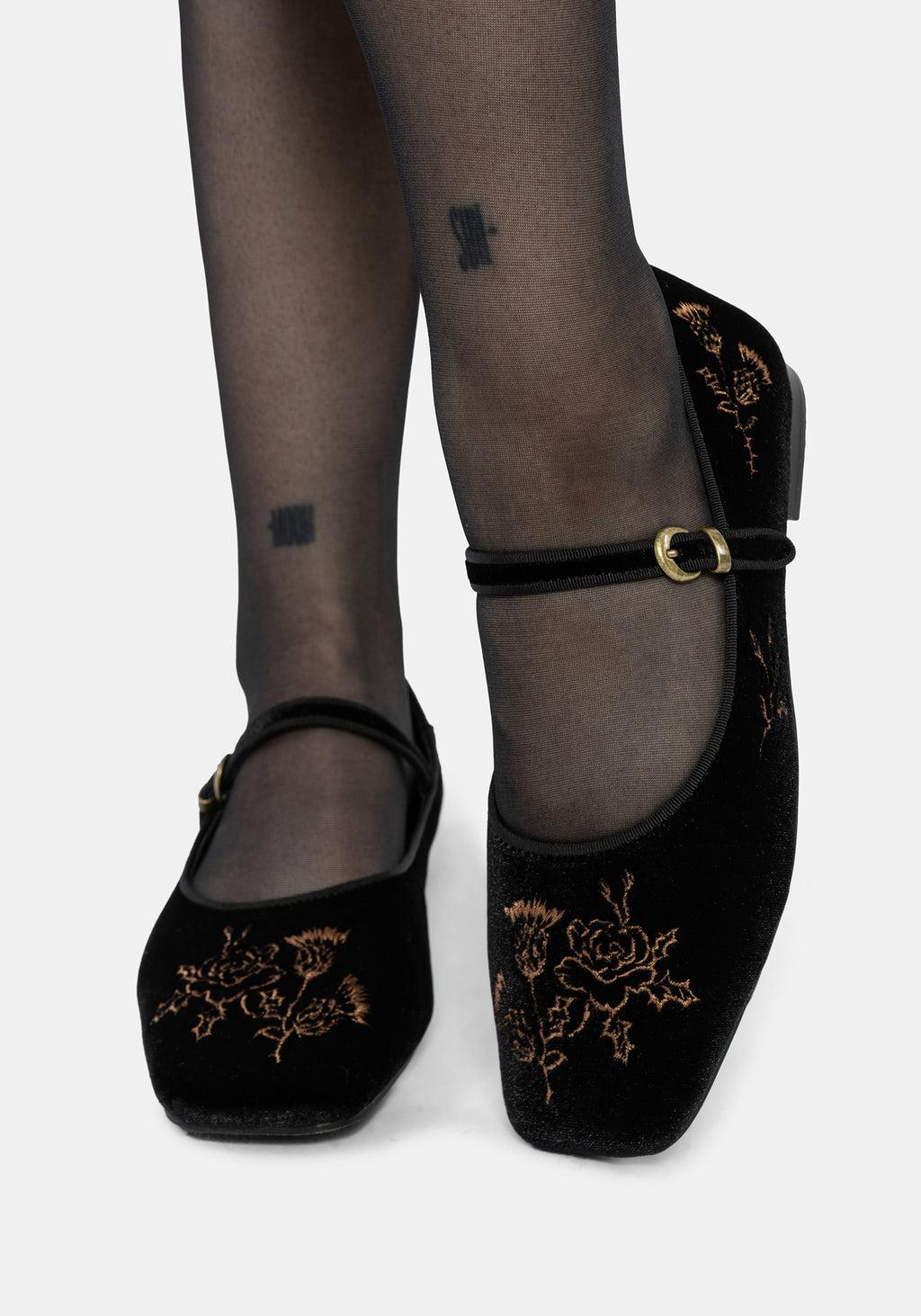 Nyla Velvet Embroidered Ballerina Pumps Product Image