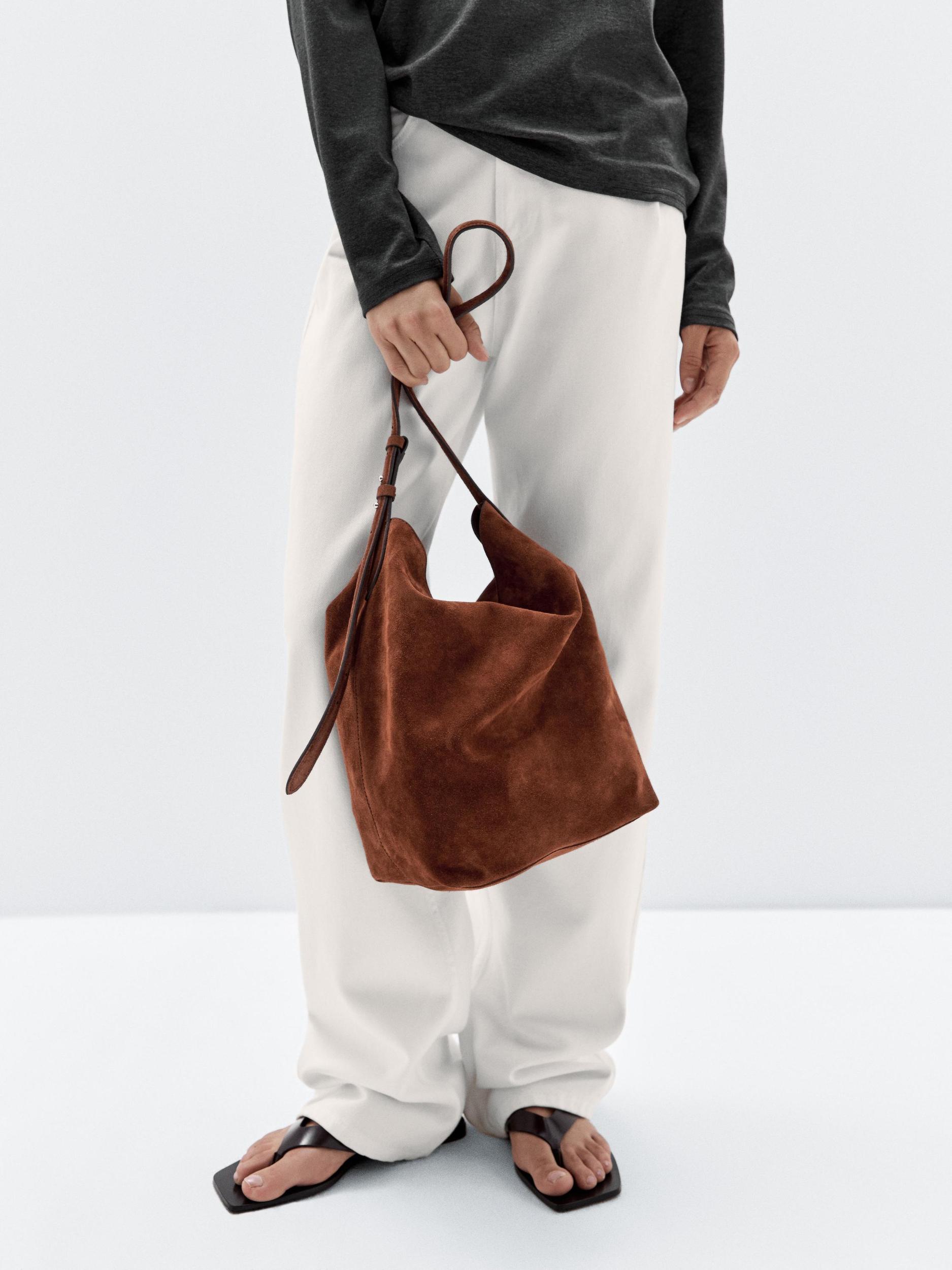 Split suede leather bucket bag Product Image