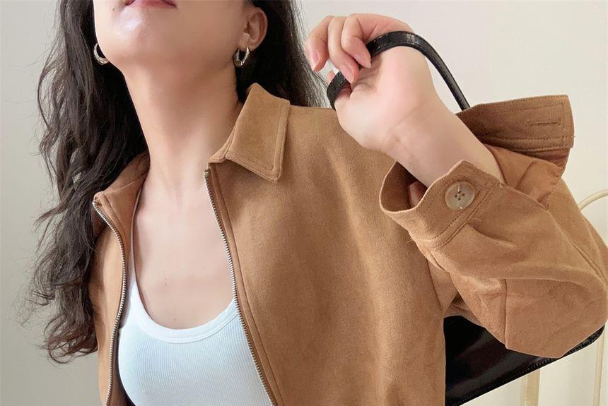 Faux Suede Zip Jacket Product Image