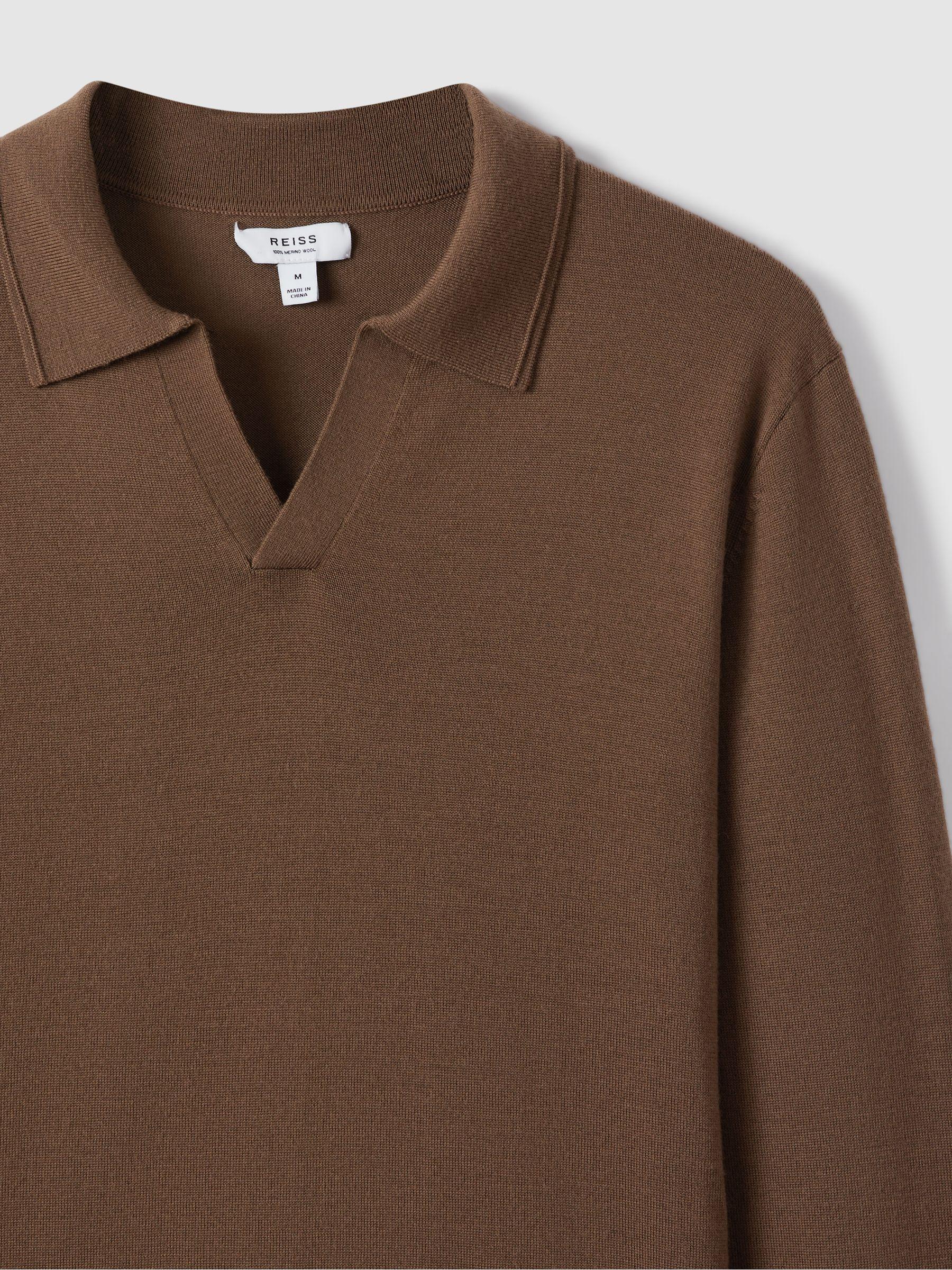 Merino Wool Half-Zip Polo Shirt in Pecan Brown Product Image