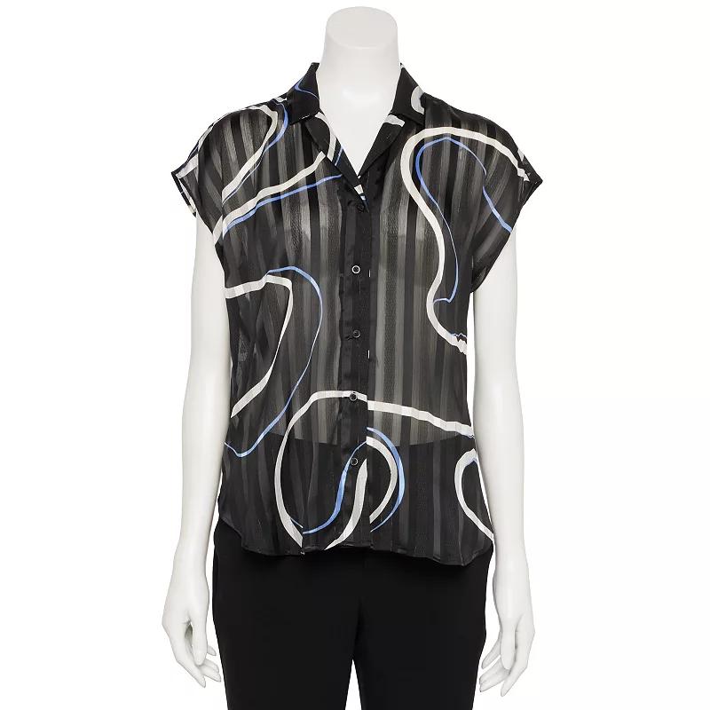 Women's Nine West Adaptive Short Sleeve Button Down Lapel Collar Shirt,  Product Image