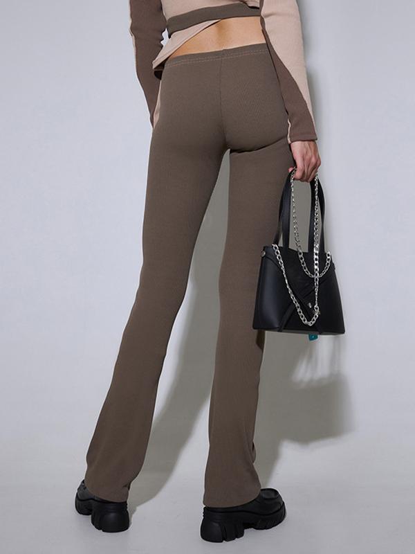 Solid Low Rise Flare Leg Pants Product Image