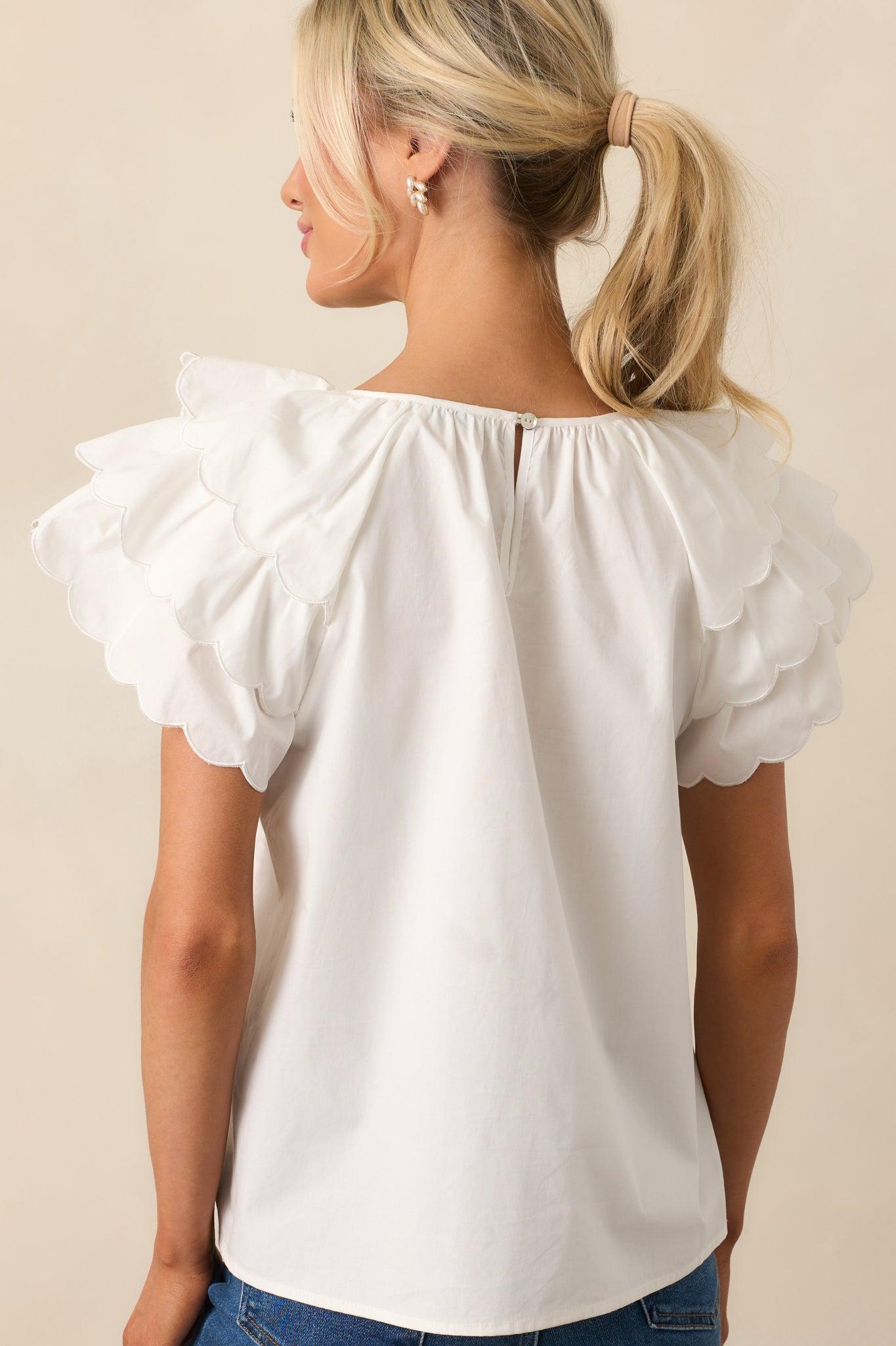 Bianca White Cotton Embroidered Scallop Top Product Image