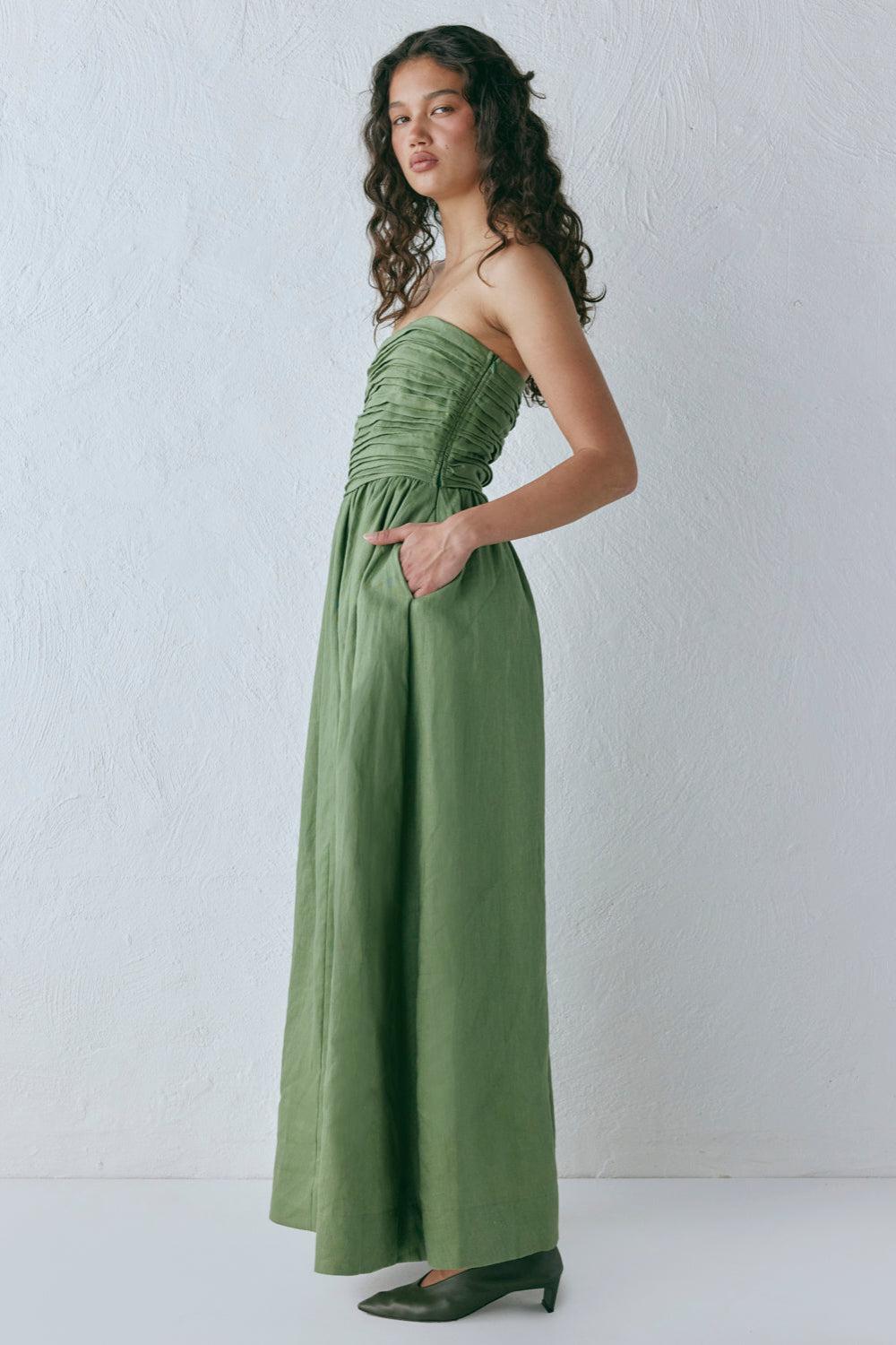 Saint Malo Linen Maxi Dress Olive Product Image
