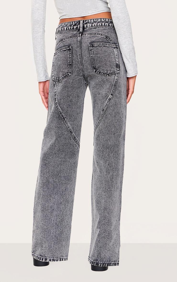 Washed Grey Seam Detail Straight Leg Jeans Product Image