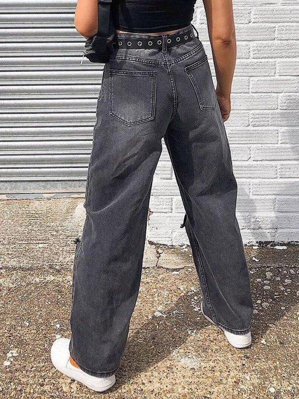 Boyfriend Fit Knee Ripped Jeans Product Image