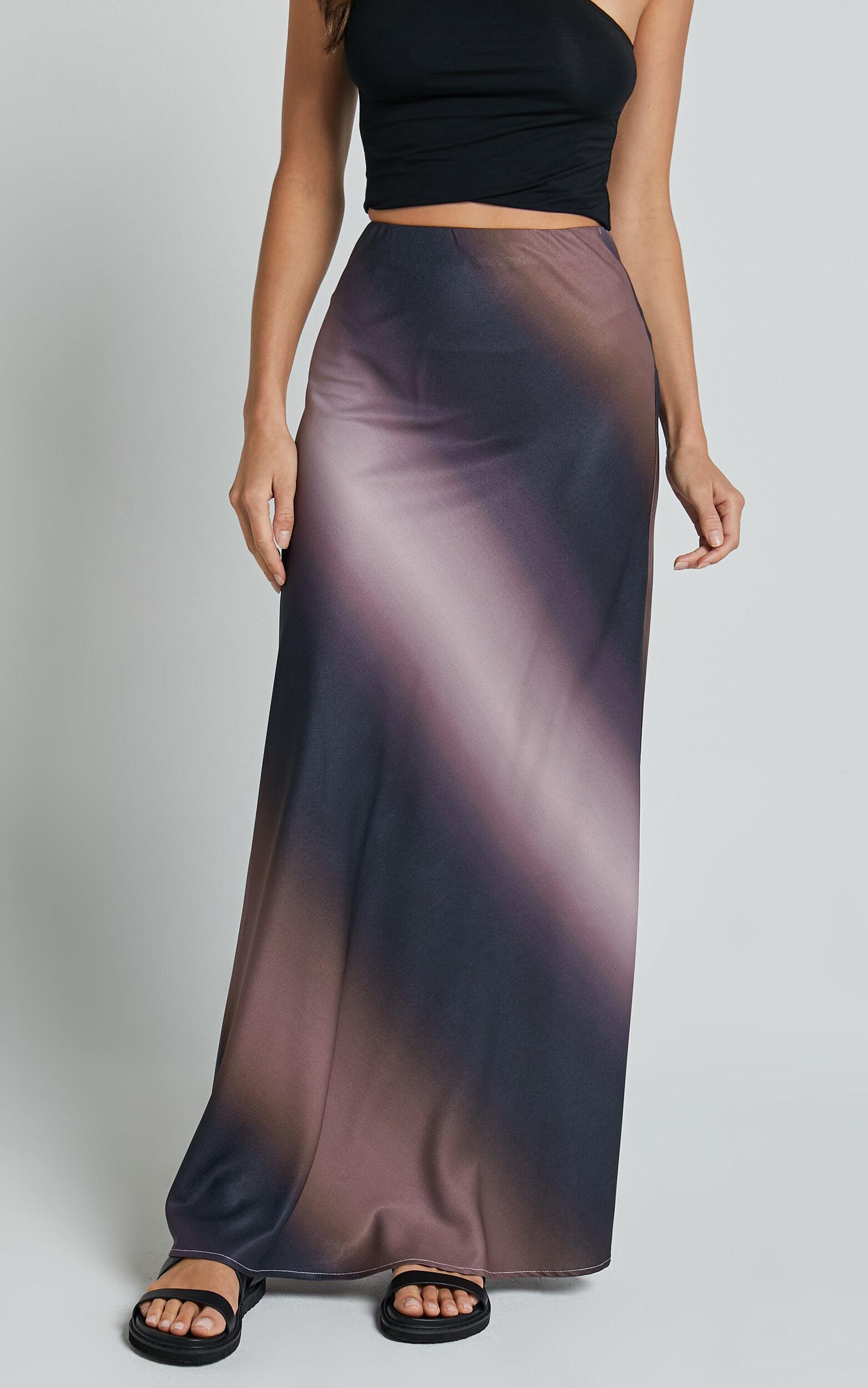 Michaela Maxi Skirt - High Waisted Slip Satin Skirt in Dusk Ombre Product Image