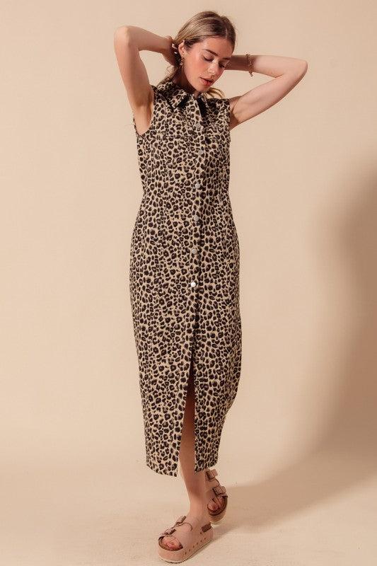 Allison Leopard Denim Maxi Dress Product Image