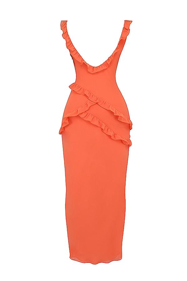 Pixie  flame orange ruffle maxi dress Product Image