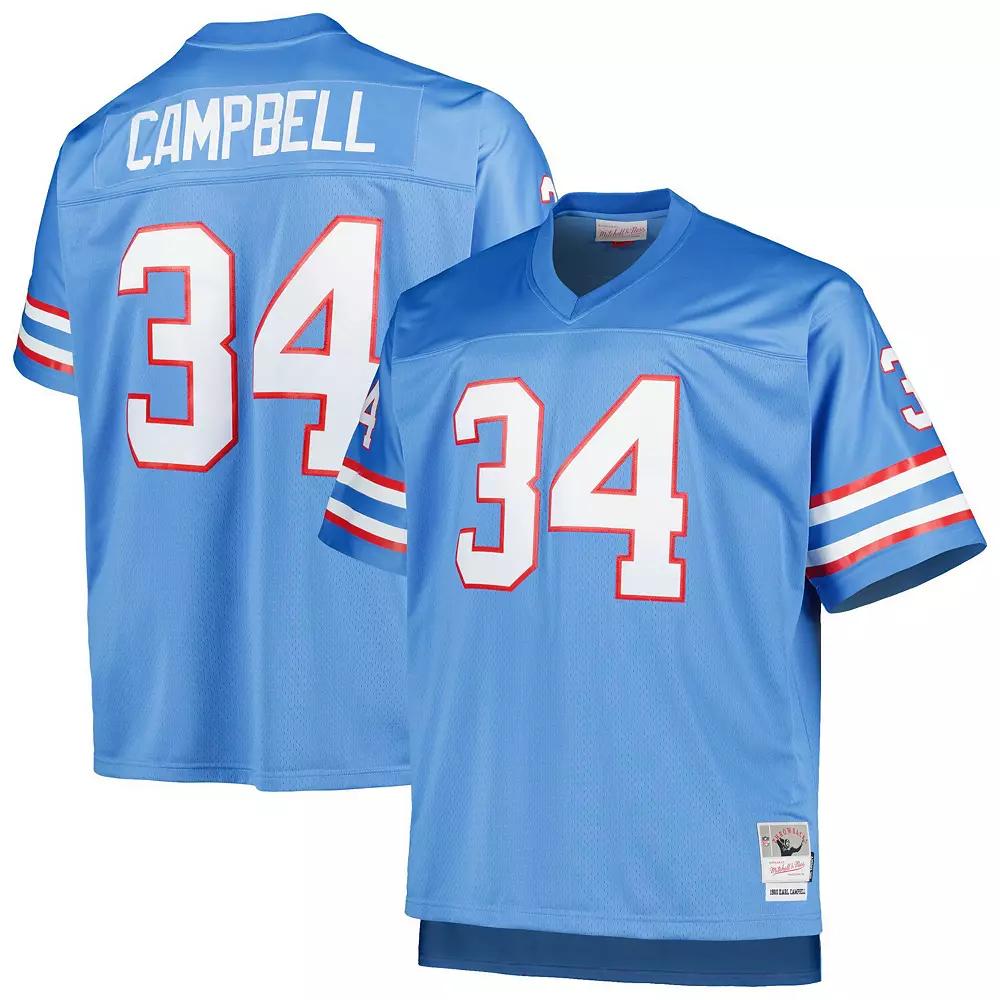 Men's Mitchell & Ness Earl Campbell Light Blue Houston Oilers Big & Tall 1980 Retired Player Replica Jersey, Size: 5XLT, Nfl Light Product Image