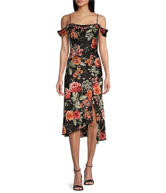 I.N. San Francisco Cowl Neck Cold Shoulder Slit Lace Inset Midi Dress Product Image