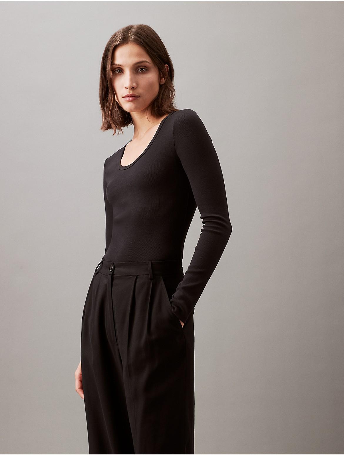 Calvin Klein Womens Cotton Contour Rib Slim Fit Long Sleeve T-Shirt - Black Product Image