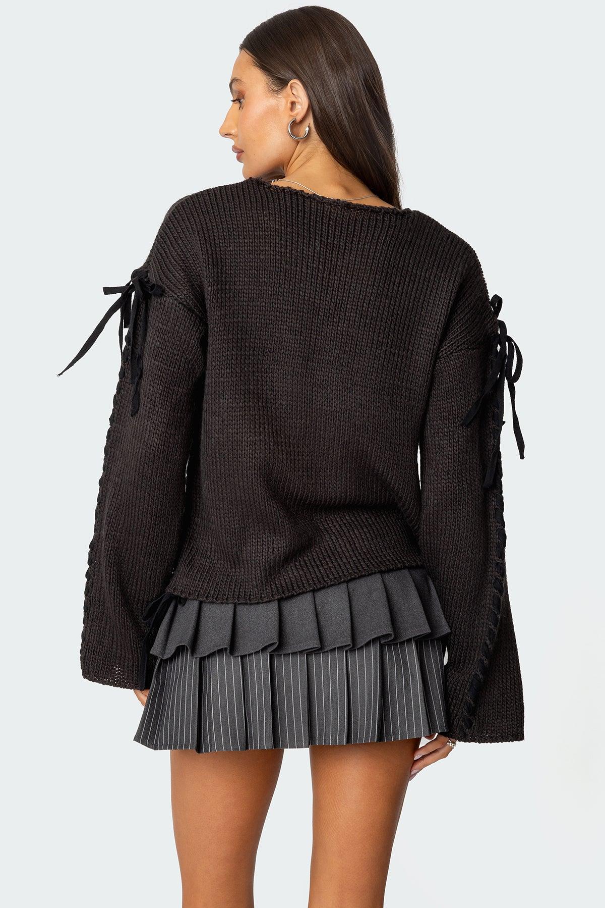 Amelia Lace Up Sleeve Sweater Product Image