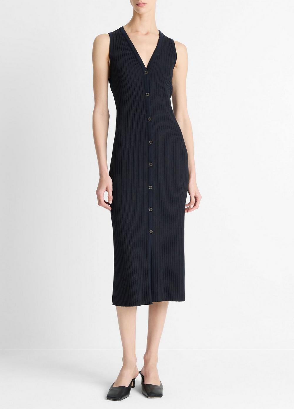 Ribbed Cotton-Blend Button-Front Dress Product Image