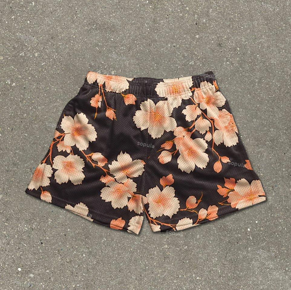 Sopula Ink Gradient Flowers Plants Print Mesh Shorts Product Image