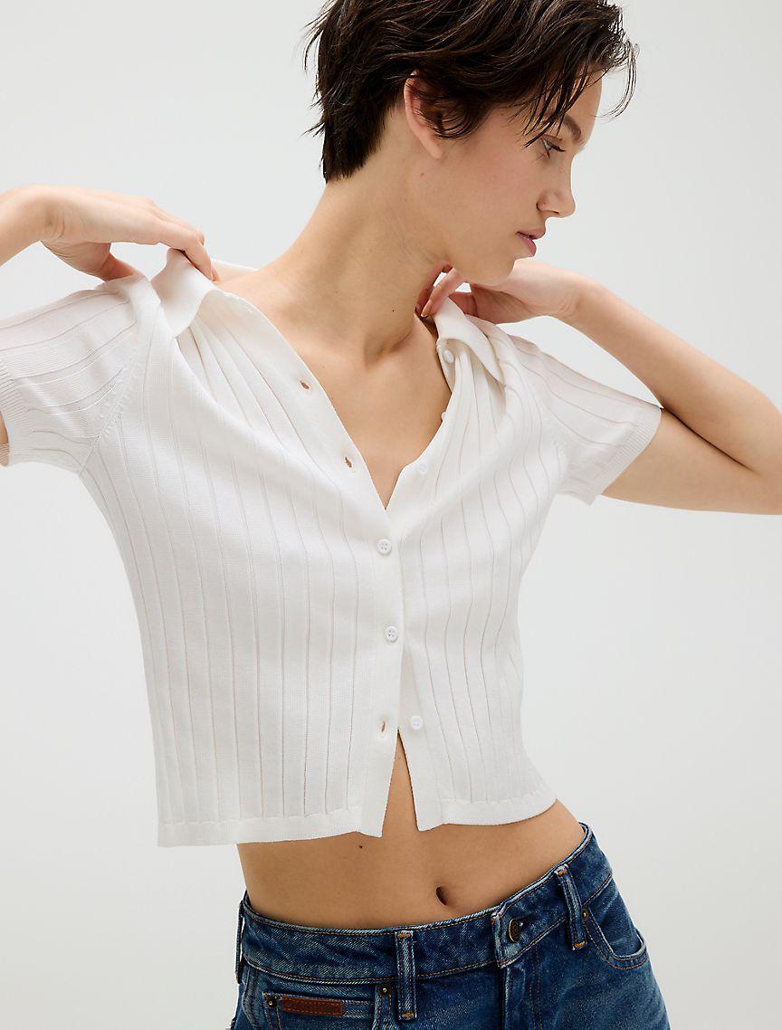 Ribbed Crop Polo Sweater Product Image