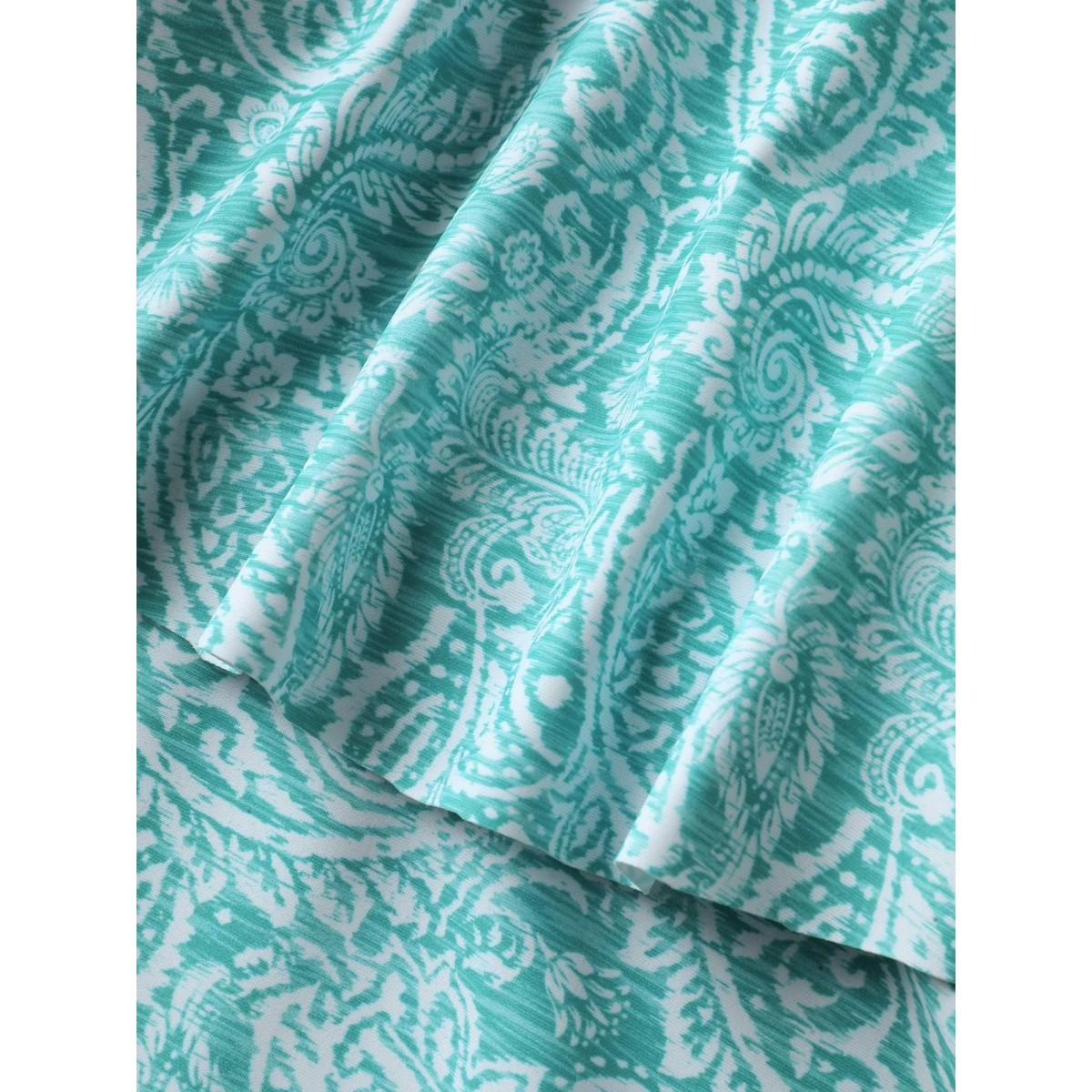 Plus Size Anti-Float Tie Paisley Print Swim Dress Women's Swimwear Malachitegreen Resort Bodycon One-shoulder neck High stretch Curve Swim Dresses BloomChic 30/6X Product Image