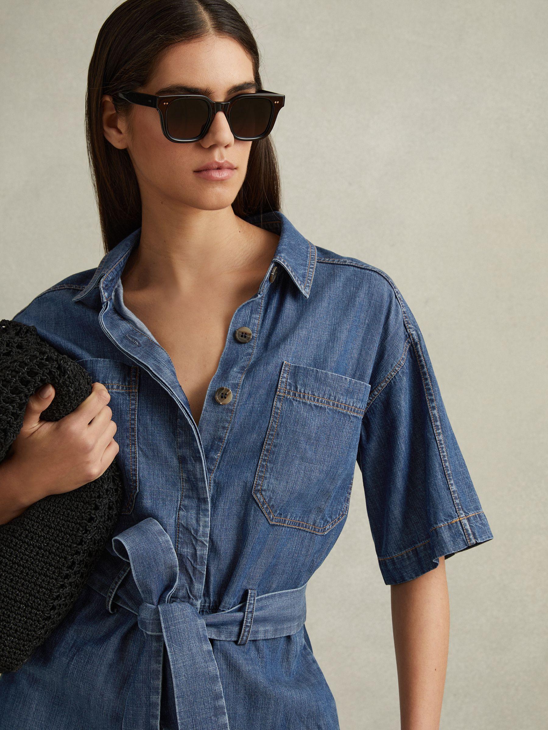 Denim Belted Playsuit in Indigo Product Image