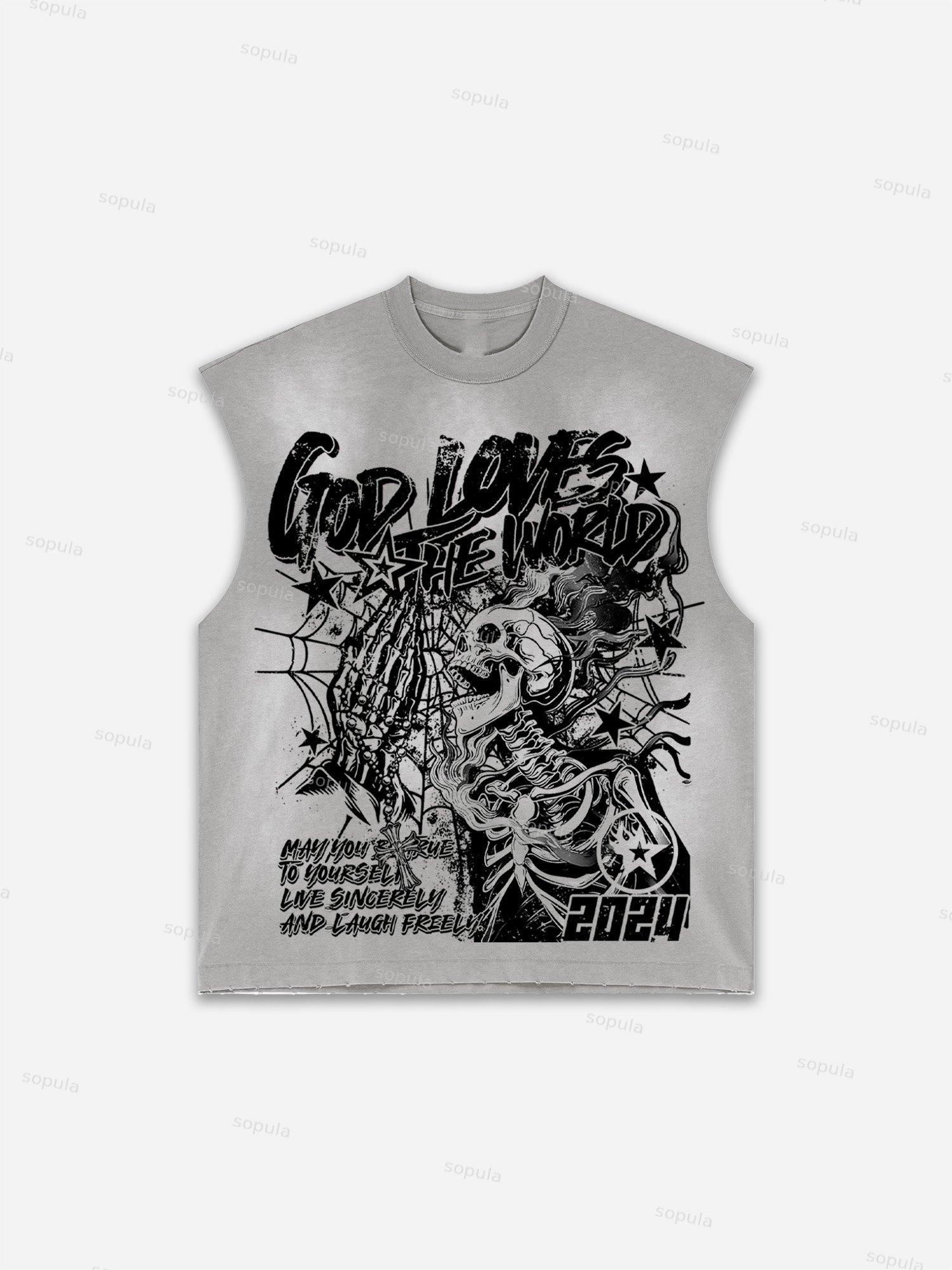 Men's Washed Street God Loves The World Graphic Tank Top Product Image