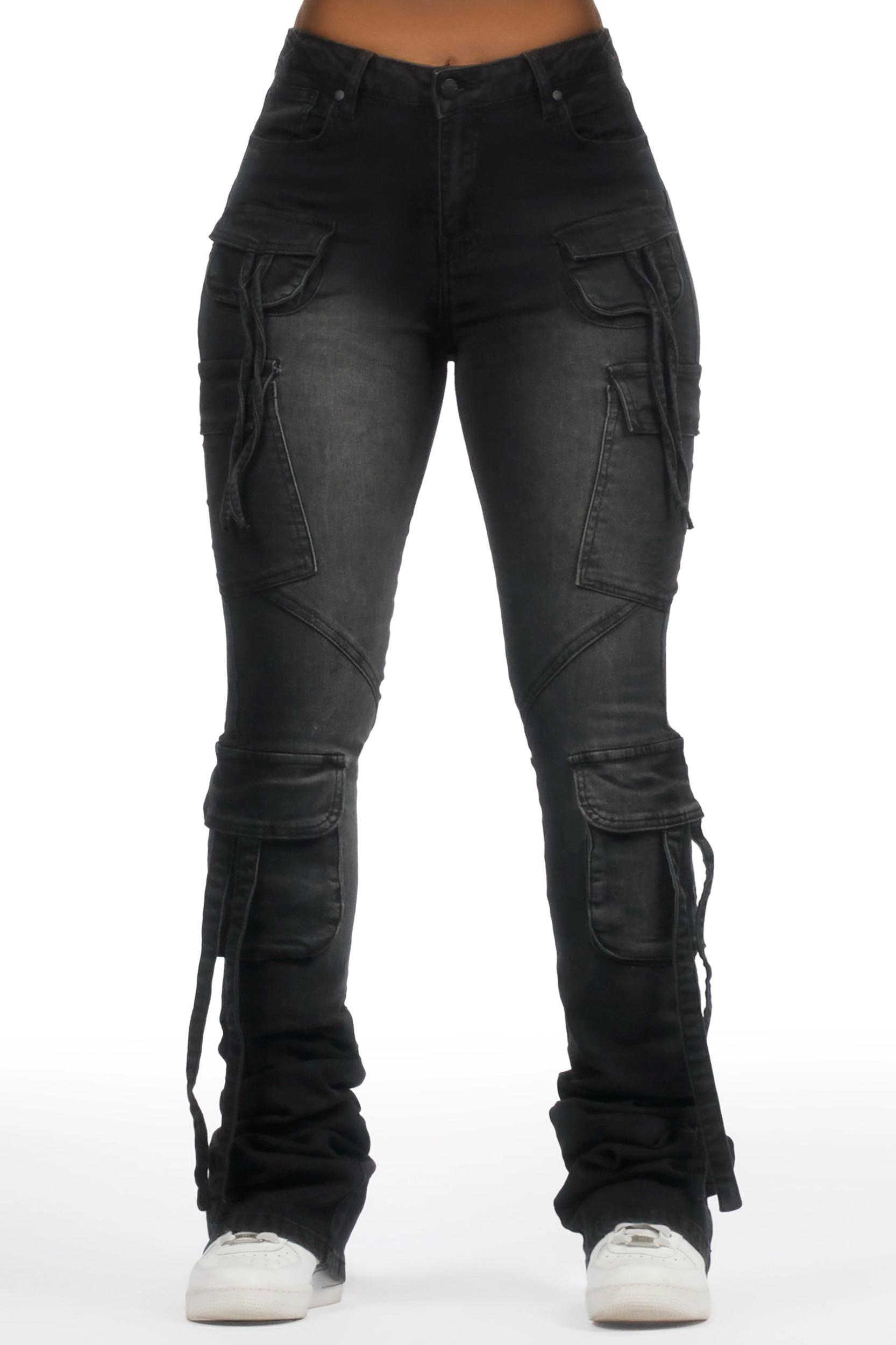 Rakesha Black Wash Cargo Super Stacked Jean Female Product Image