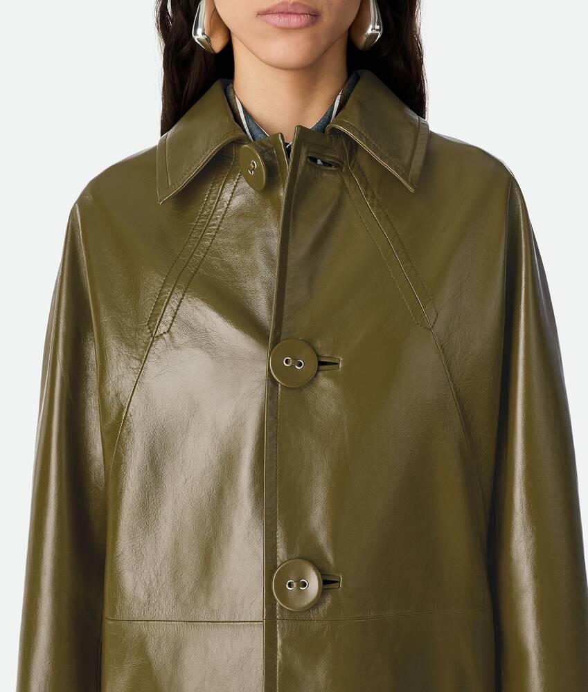 Women's Shiny Leather Coat in Olive oil Product Image