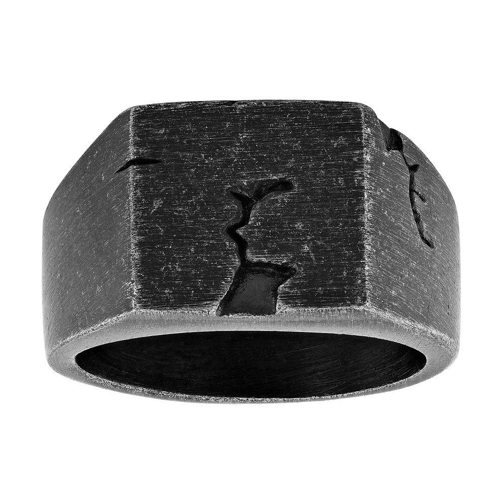 Men's Black Ion-Plated Stainless Steel Rustic Signet Ring, Size: 10 Product Image