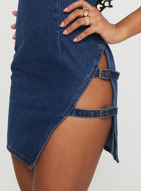 Eilein Sculpted Denim Mini Dress Dark Wash Product Image