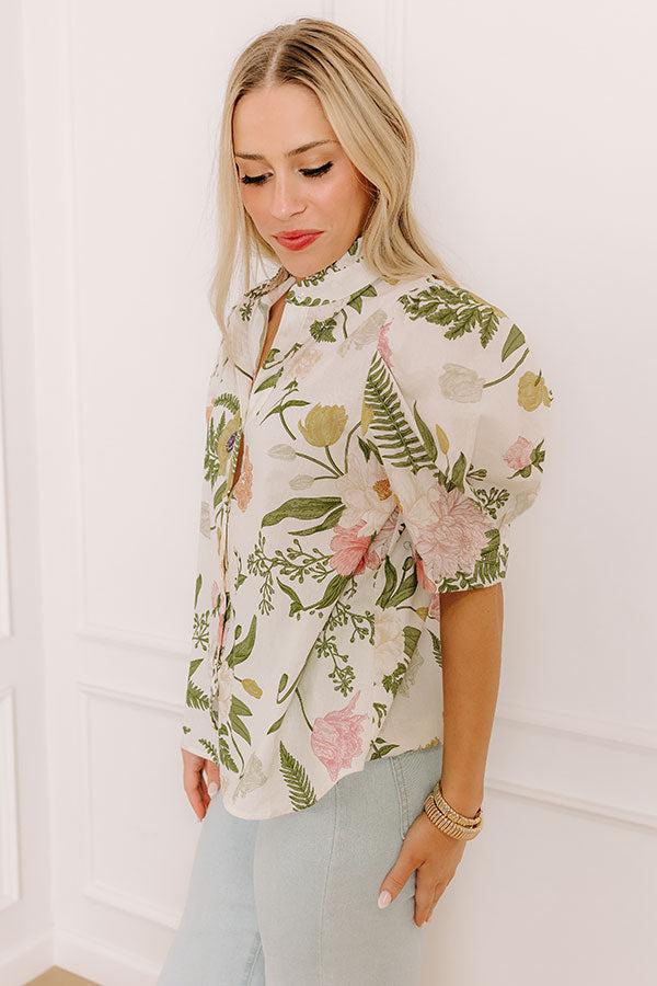 Dreaming Of Dahlias Button Up Top in Ivory Product Image