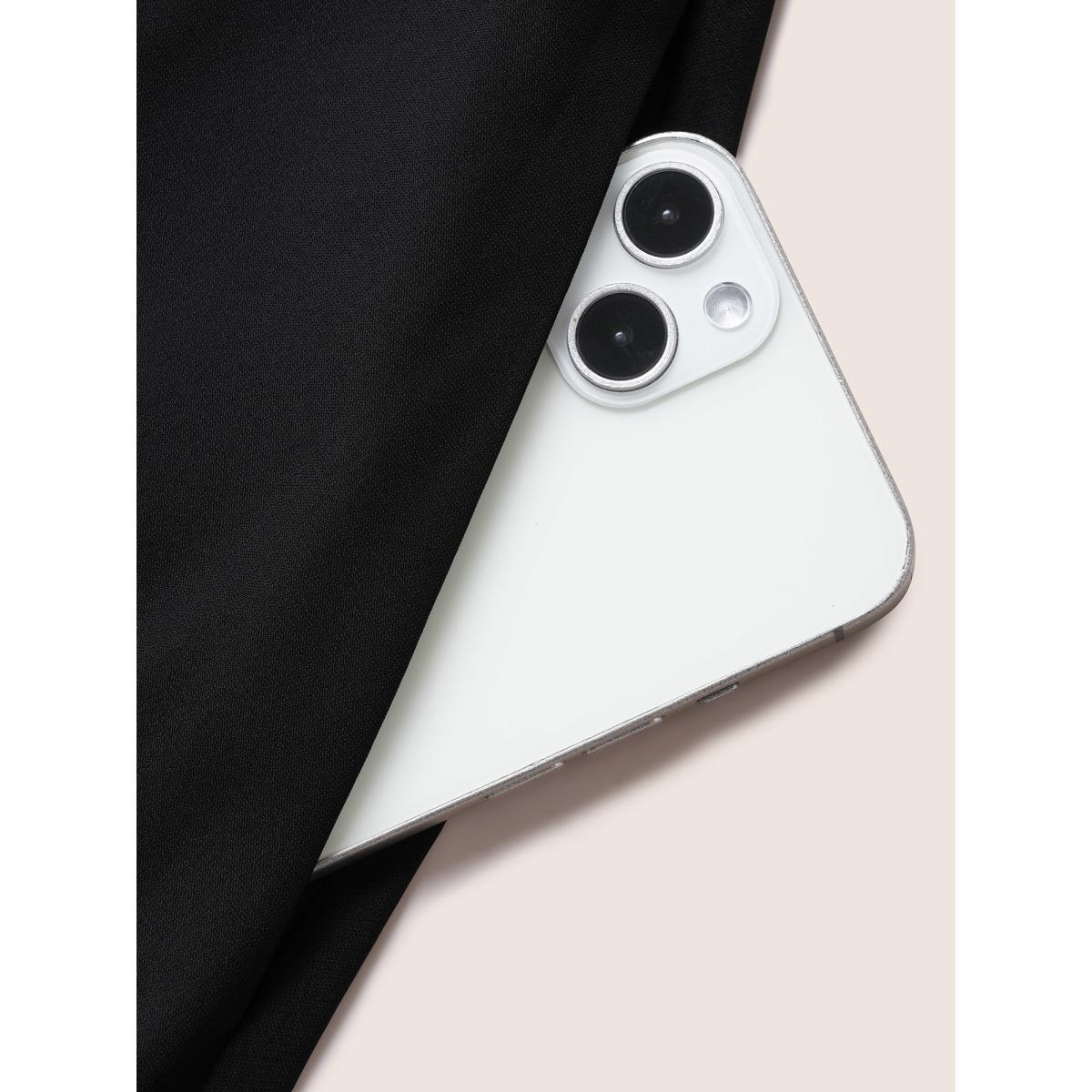 Plus Size Shirt Collar Tab Sleeve Split Hem Dress Black Women Office Belted Shirt collar Half Sleeve Curvy BloomChic 28/5X Product Image