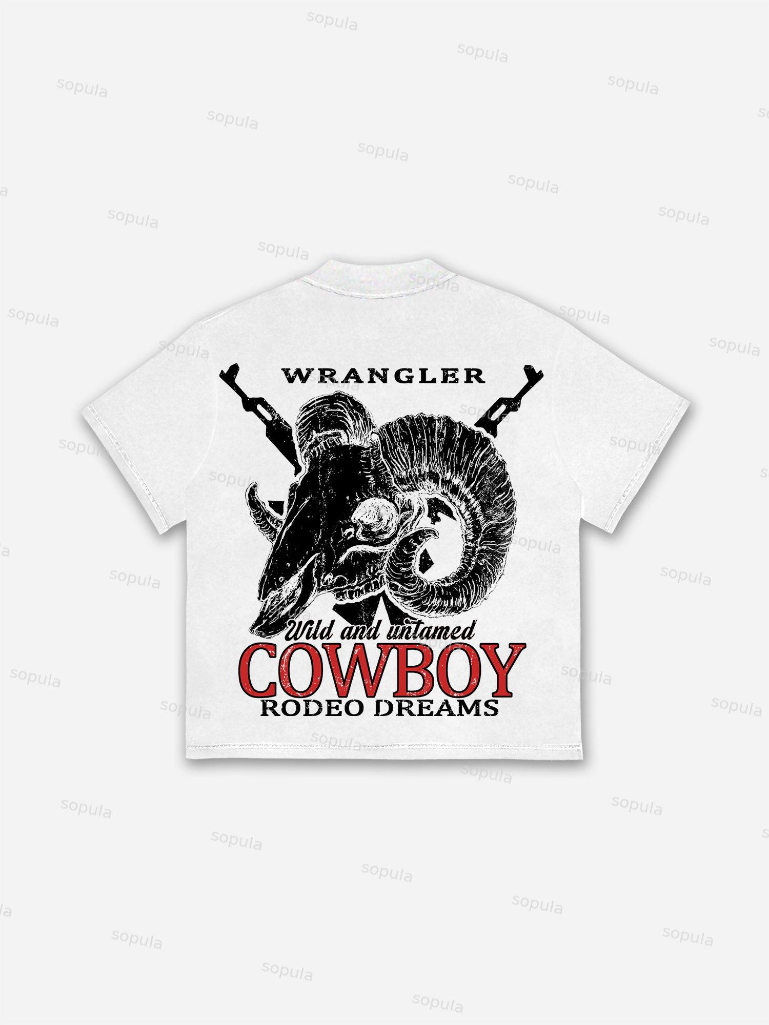 Cow Skull Cowboy Rodeo Print Cotton T-shirt Product Image