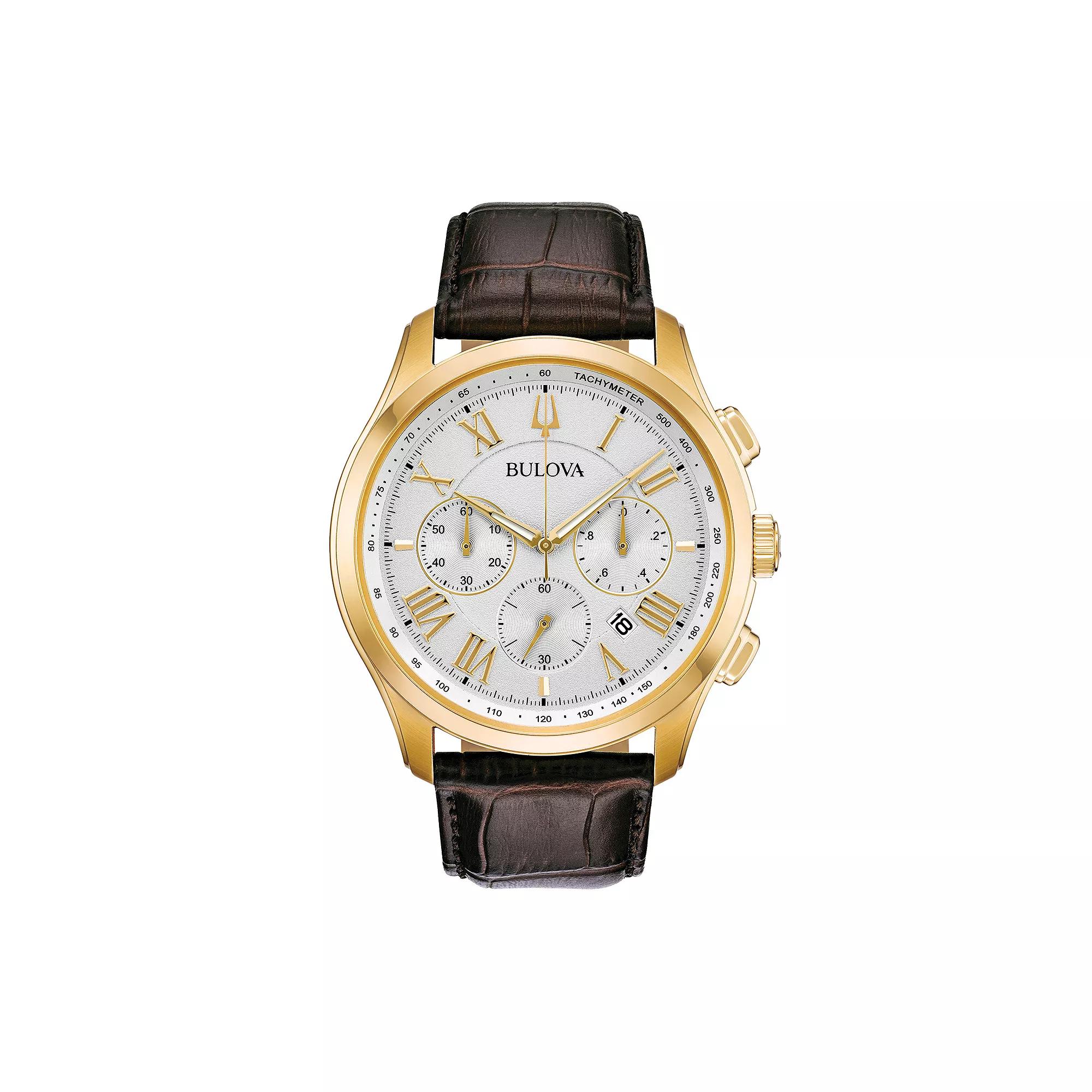 Bulova Mens Classic Wilton Leather Chronograph Watch - 97B169 Brown Product Image