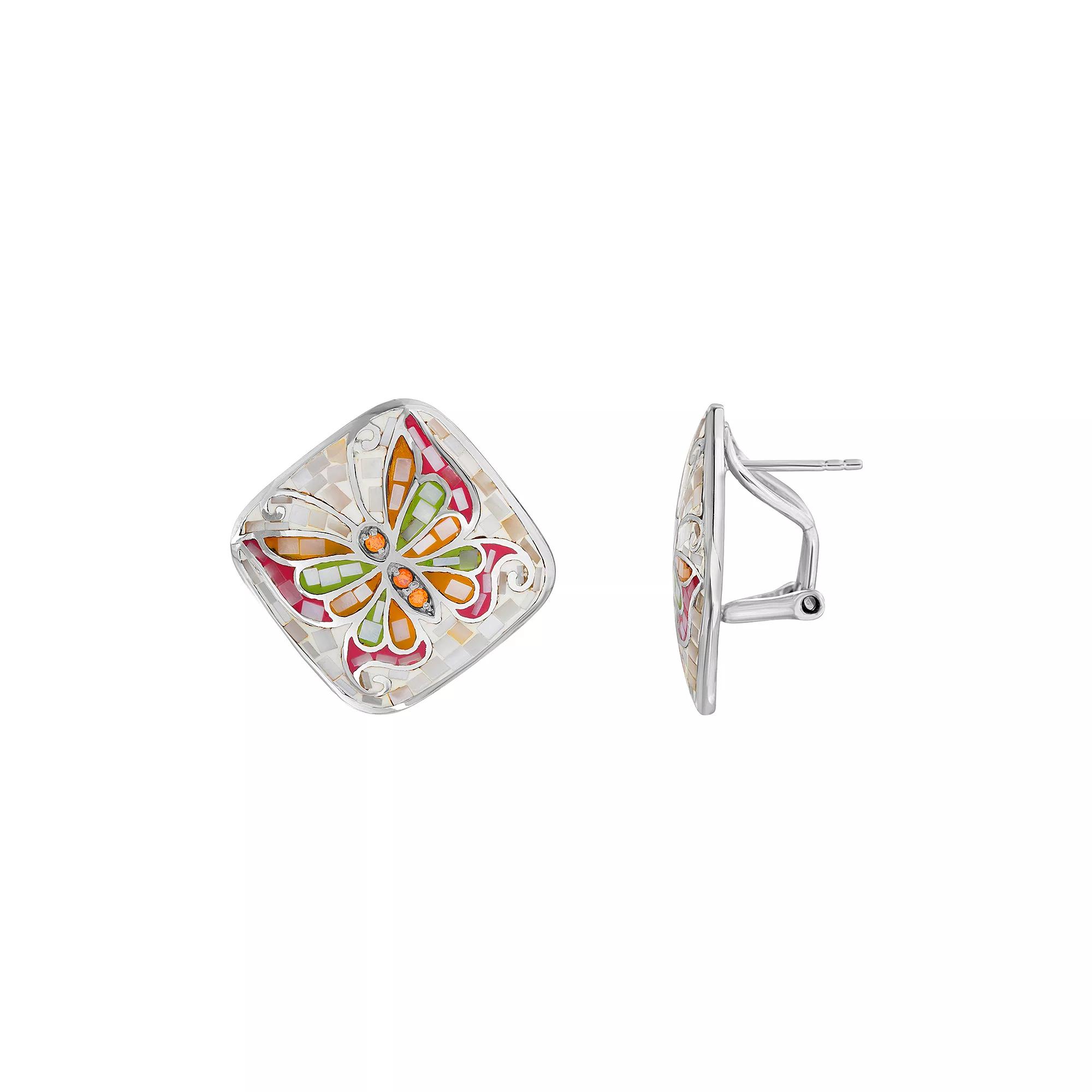 Sterling Silver Mother-of-Pearl Mosaic Butterfly Stud Earrings, Women's Product Image