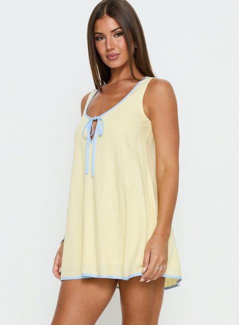 All My Loving Contrast Babydoll Mini Dress Lemon / Blue Product Image