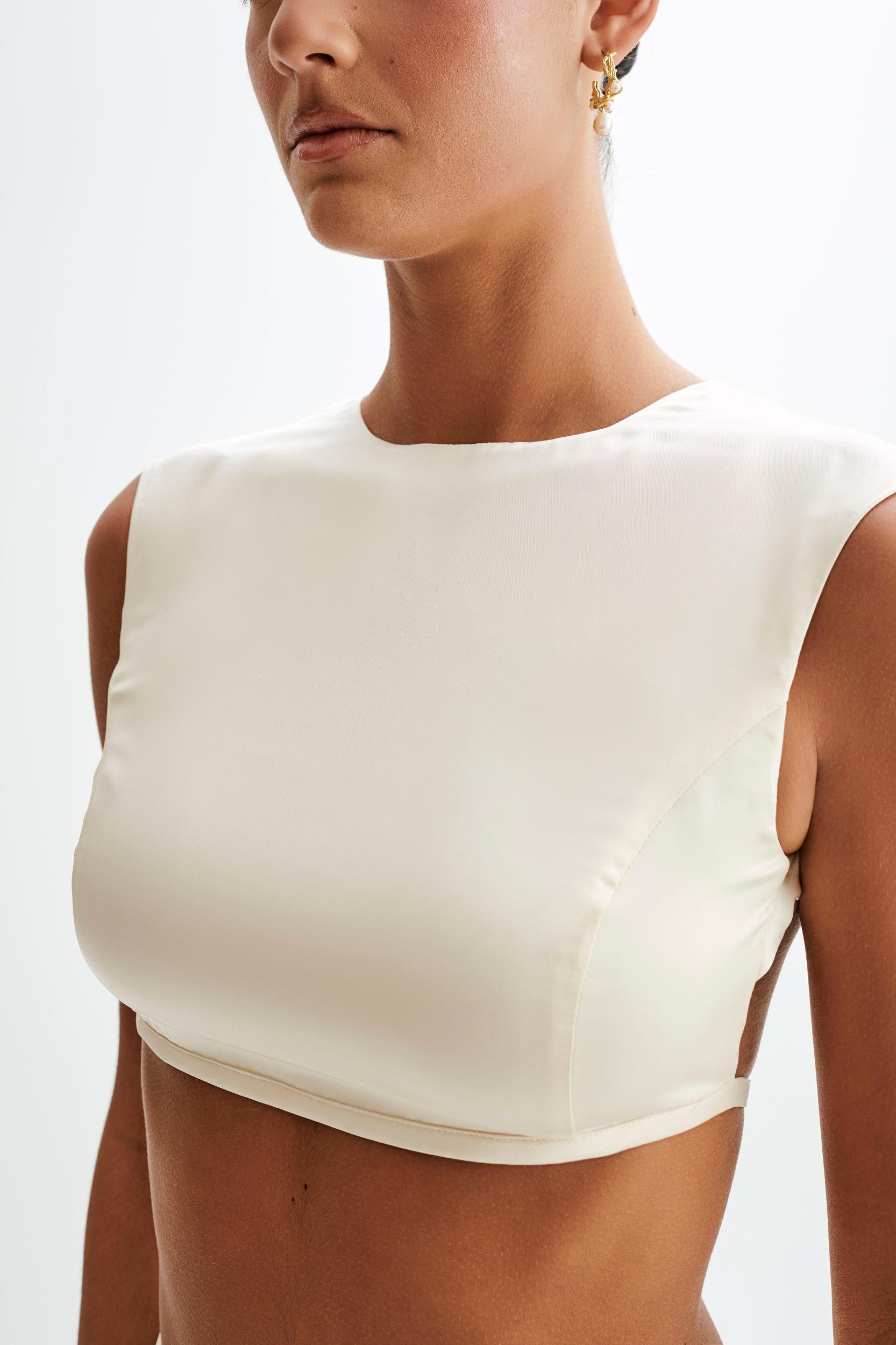Viviana Satin Sleeveless Crop Top - Ivory Product Image