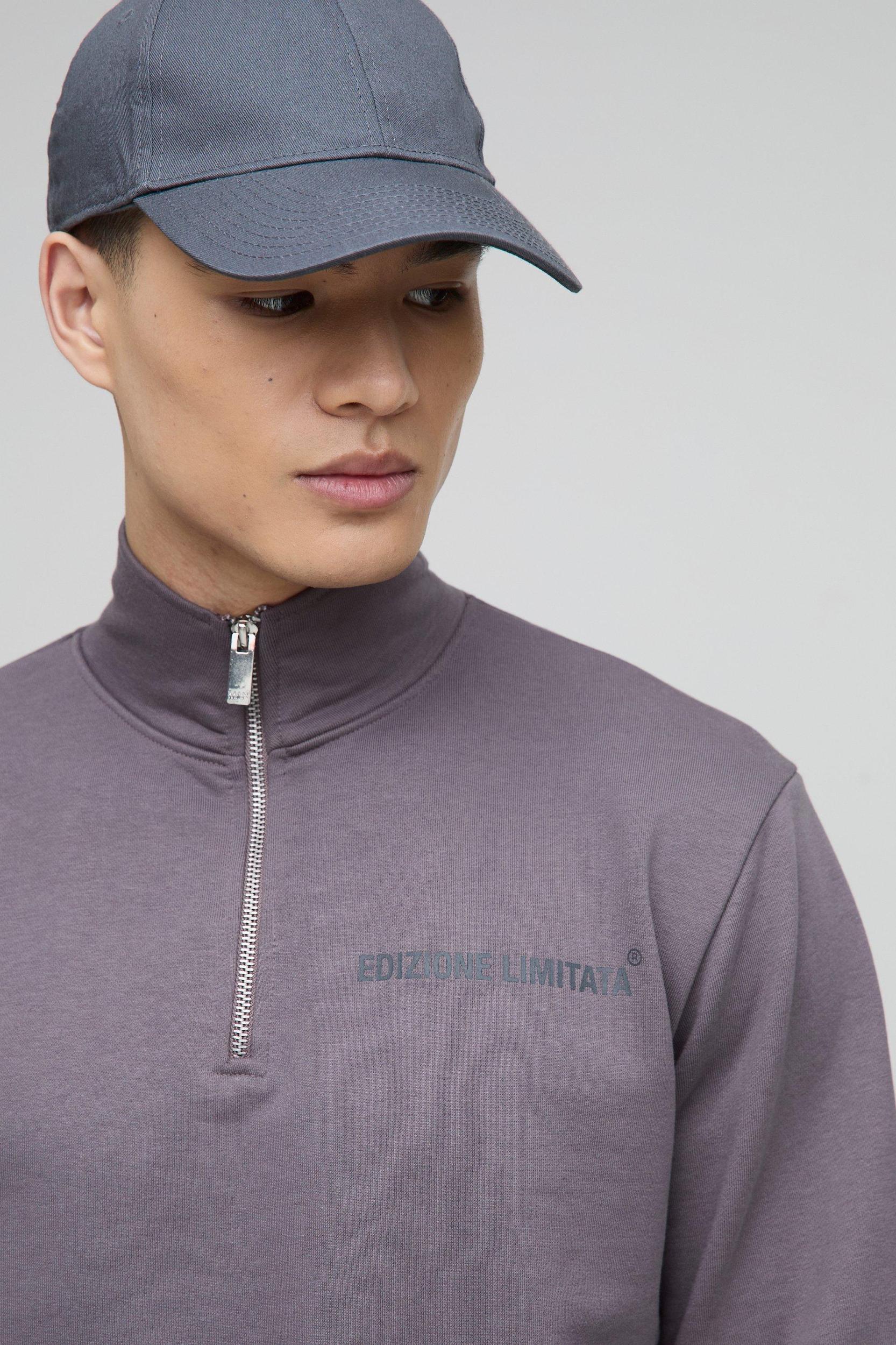 Regular Fit Edizione Heavyweight Zip Funnel Neck Sweatshirt | boohooMAN USA Product Image