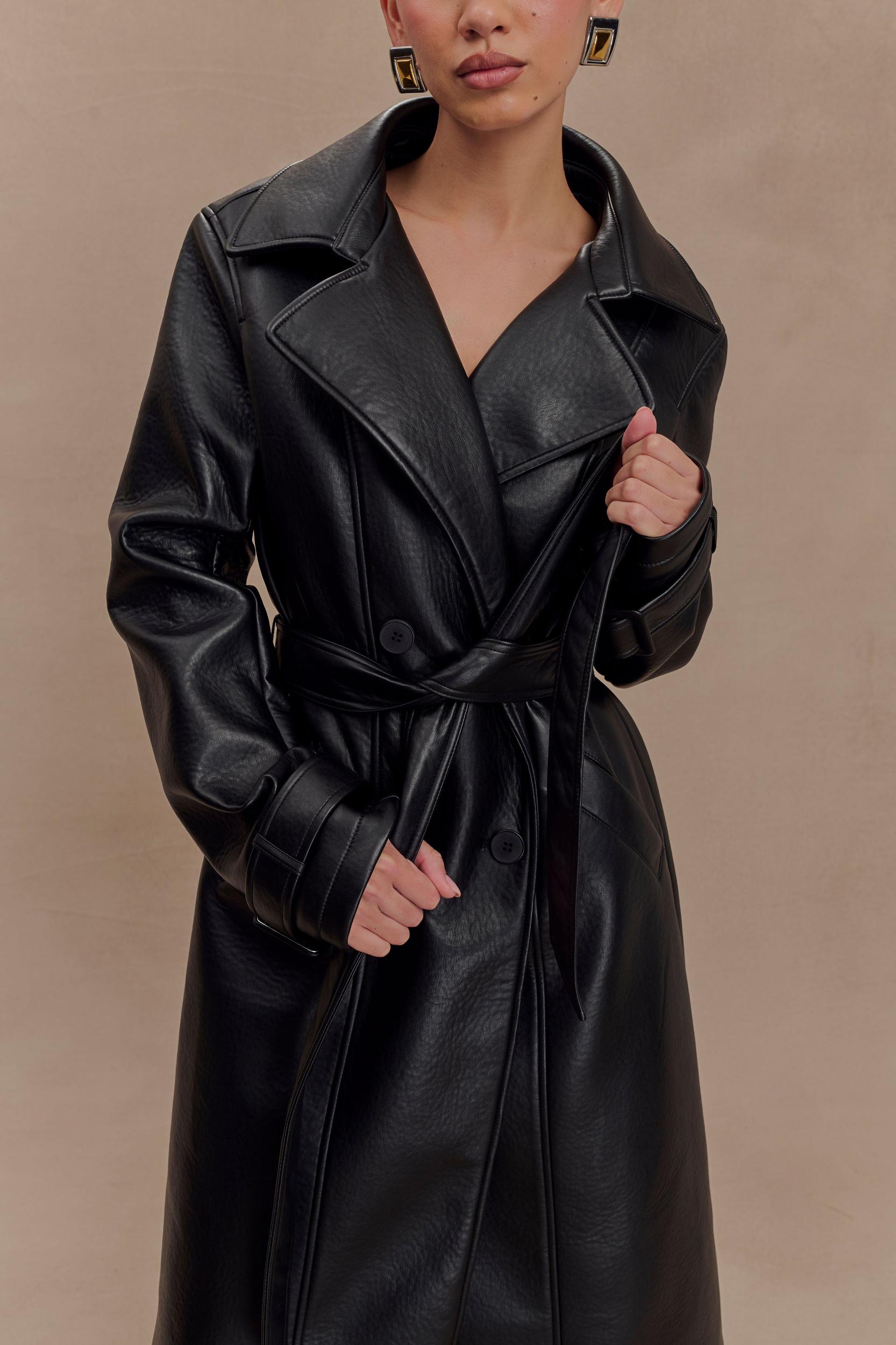 Tarah Faux Leather Trench Coat - Black Product Image