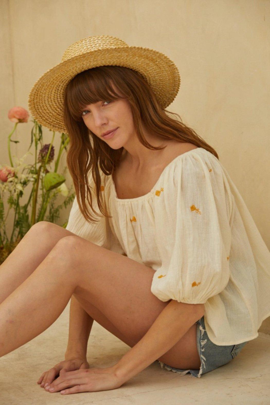 Woven Cotton Gauze Embroidered Blouse Top Product Image