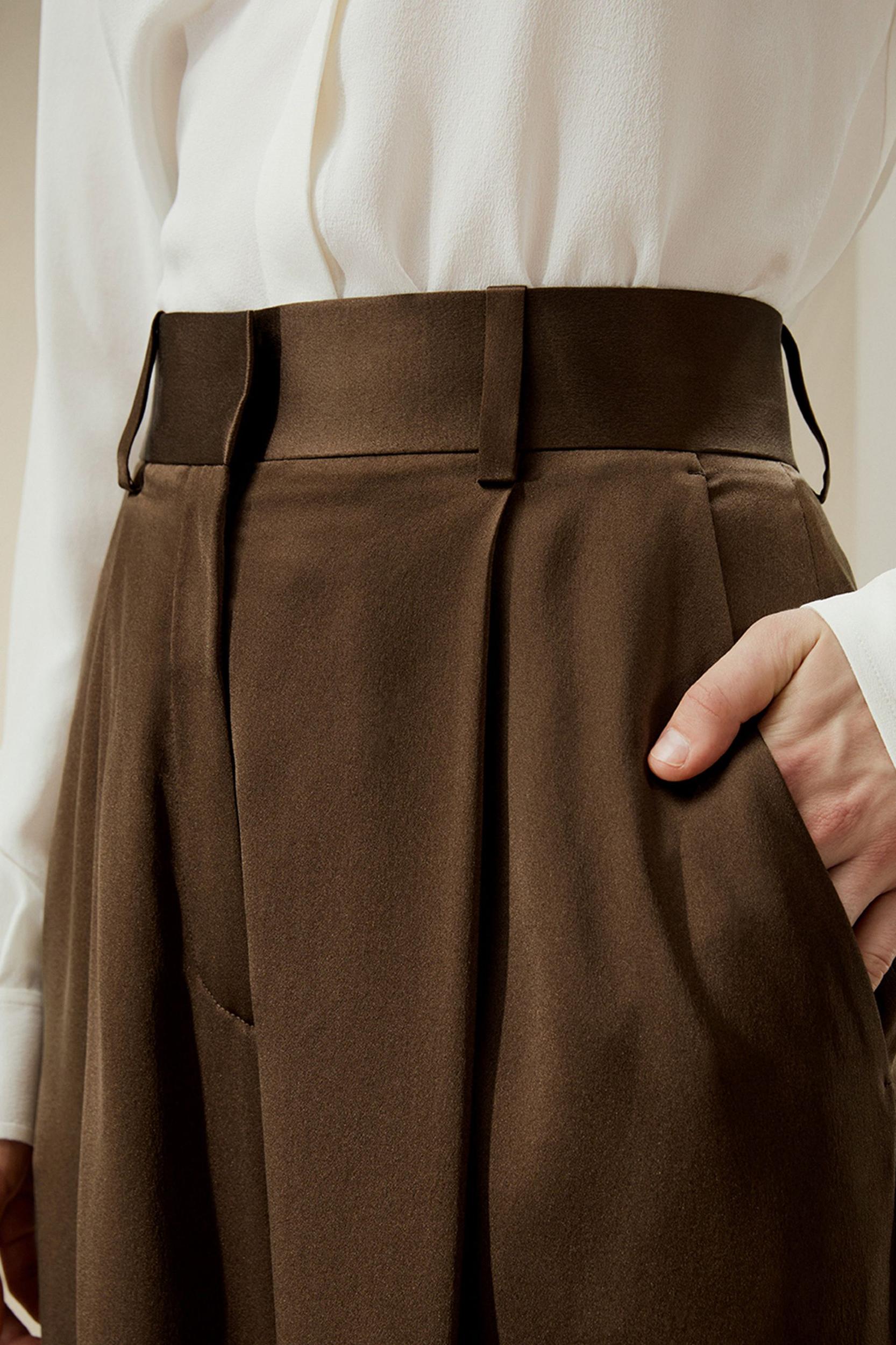 High-Waisted Wide Leg Dense Silk Pants Product Image