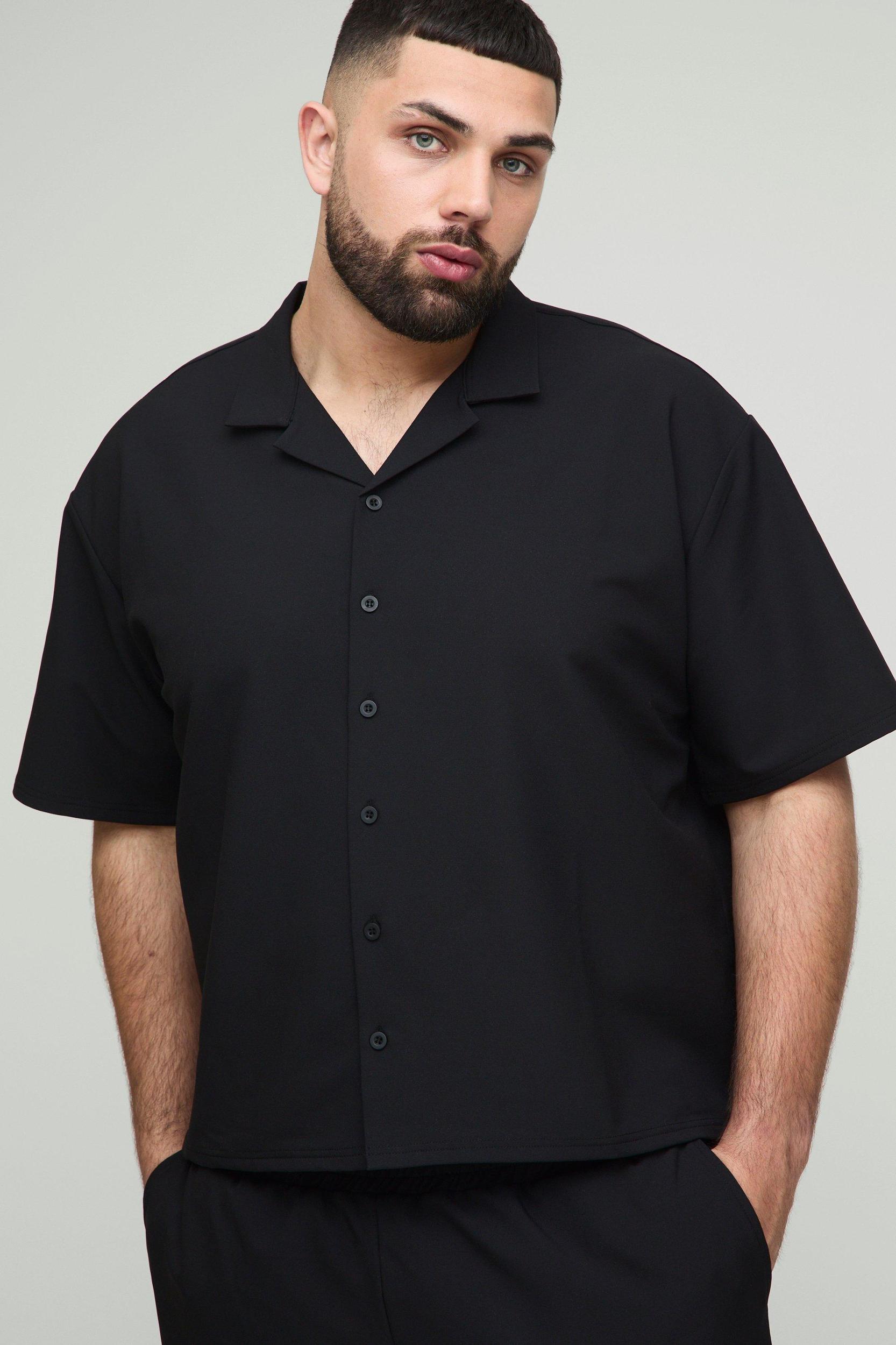 Plus Oversized Boxy Technical Stretch Revere Shirt & Comfort Short Set | boohooMAN USA Product Image