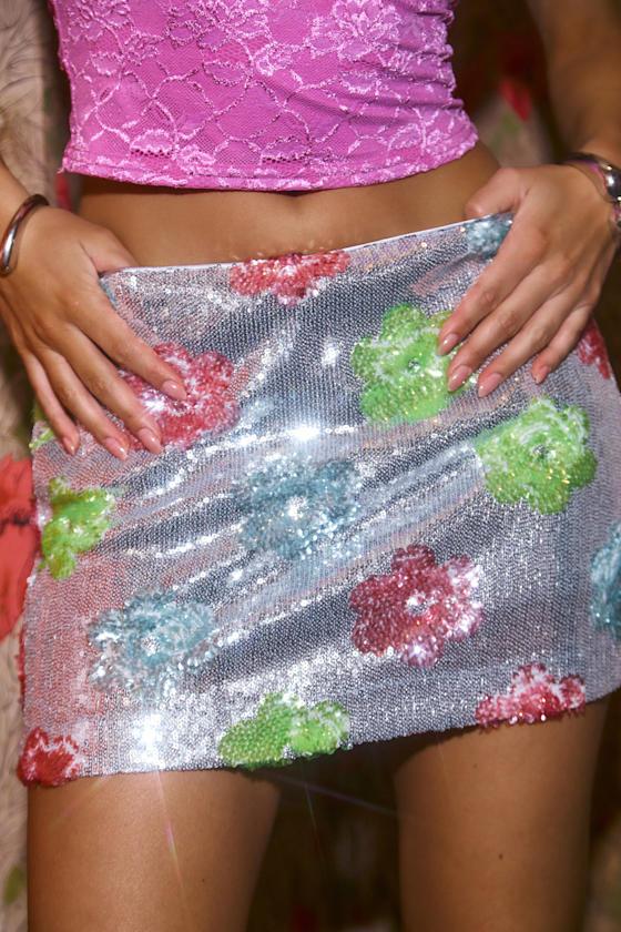 Glittery Flourishment Silver Multi Sequin Micro Mini Skort Product Image