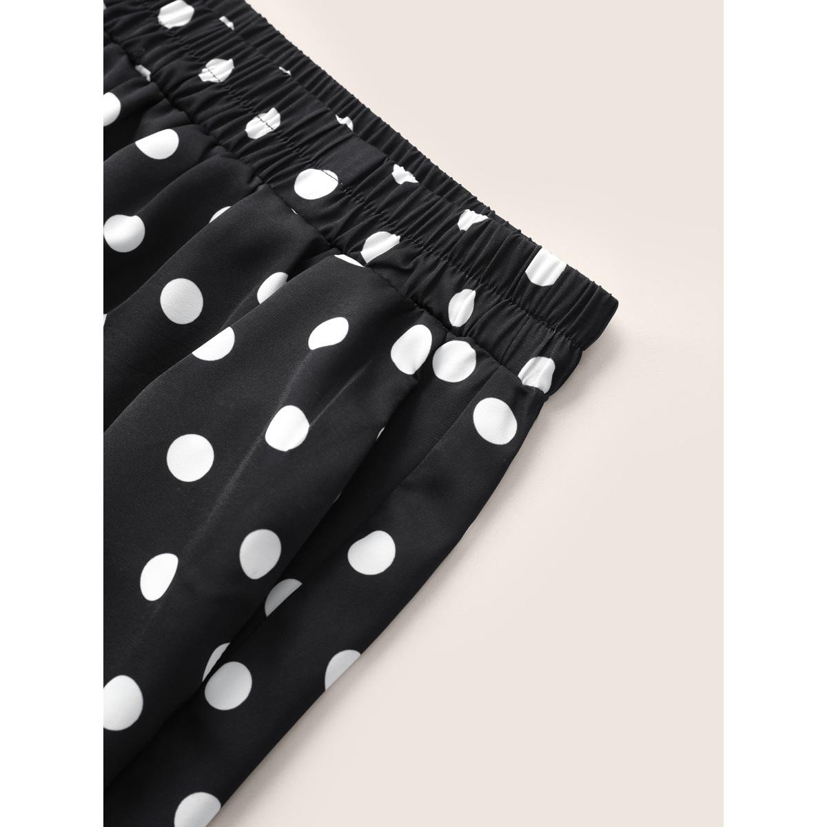 Plus Size Polka Dot Elastic Waist Wide Leg Pants Women Black Resort Wide Leg High Rise Vacation Pants BloomChic 18-20/2X Product Image